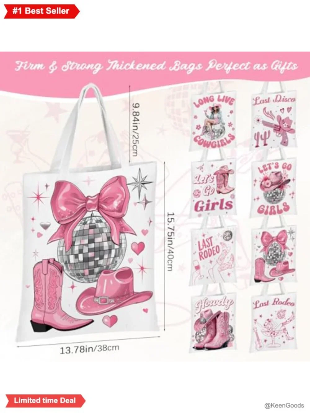 8 Pc Canvas Western Cowgirl Tote Bags Reusable Grocery Shoulder Bags Set